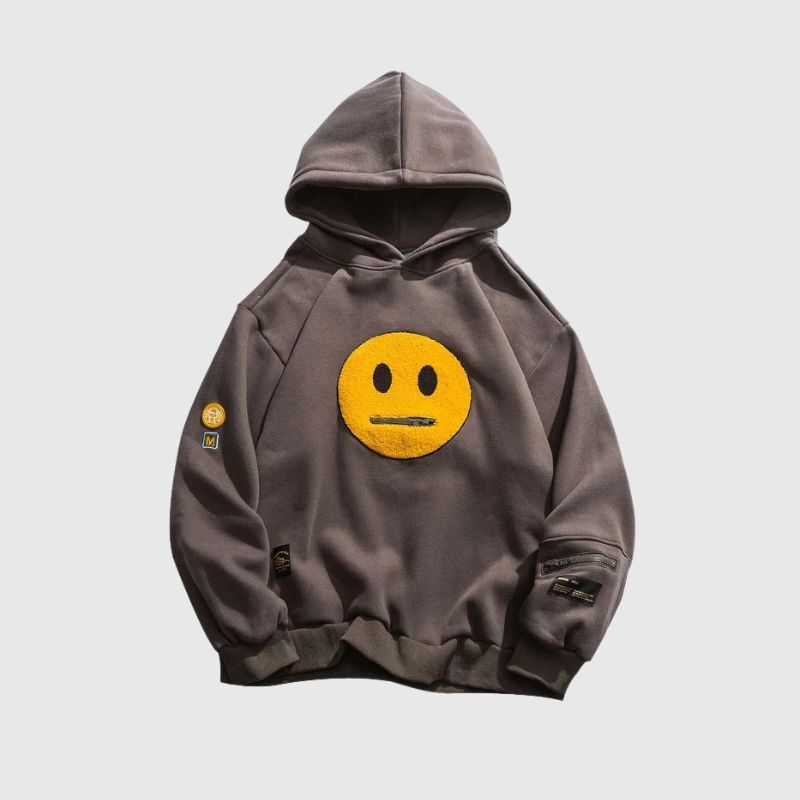 Style Core Aesthetics, New Style Trends Street Style Smiley Face Patchwork Hoodie