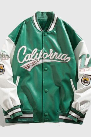 Style Core Aesthetics, New Style Trends Streetwear Embroidered PU Leather Baseball Jacket