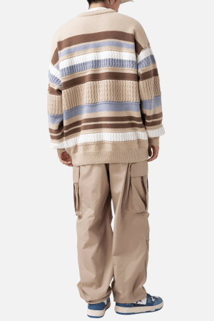 Style Core Aesthetics, New Style Trends Striped Cable Patchwork Design Pullover