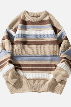 Style Core Aesthetics, New Style Trends Striped Cable Patchwork Design Pullover