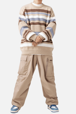 Style Core Aesthetics, New Style Trends Striped Cable Patchwork Design Pullover