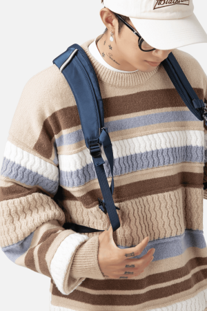 Style Core Aesthetics, New Style Trends Striped Cable Patchwork Design Pullover