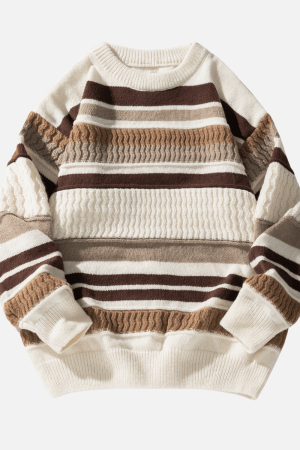 Style Core Aesthetics, New Style Trends Striped Cable Patchwork Design Pullover