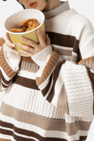 Style Core Aesthetics, New Style Trends Striped Cable Patchwork Design Pullover