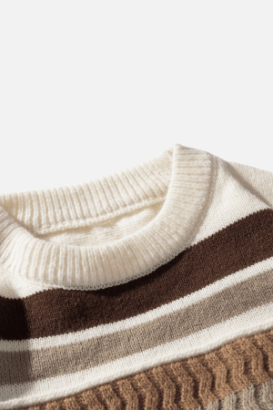 Style Core Aesthetics, New Style Trends Striped Cable Patchwork Design Pullover