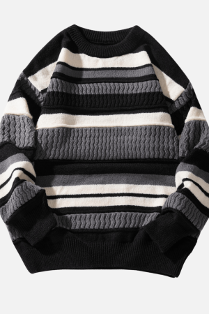Style Core Aesthetics, New Style Trends Striped Cable Patchwork Design Pullover