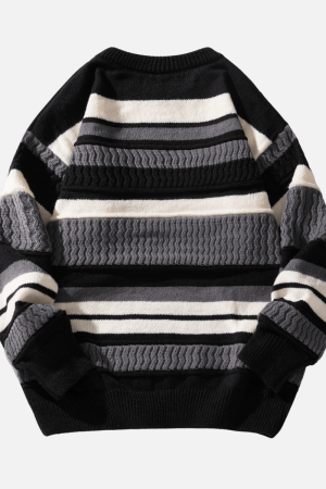 Style Core Aesthetics, New Style Trends Striped Cable Patchwork Design Pullover