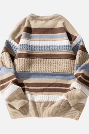 Style Core Aesthetics, New Style Trends Striped Cable Patchwork Design Pullover