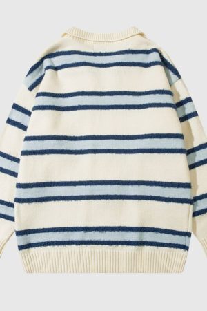 Style Core Aesthetics, New Style Trends Striped Collar College-Style Sweater