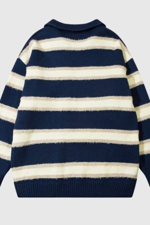 Style Core Aesthetics, New Style Trends Striped Collar College-Style Sweater