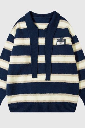 Style Core Aesthetics, New Style Trends Striped Collar College-Style Sweater