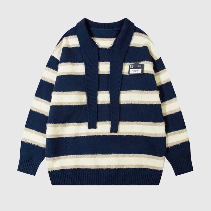 Style Core Aesthetics, New Style Trends Striped Collar College-Style Sweater