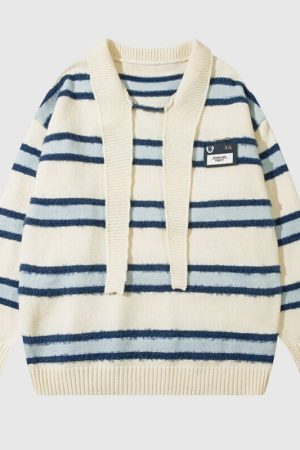 Style Core Aesthetics, New Style Trends Striped Collar College-Style Sweater