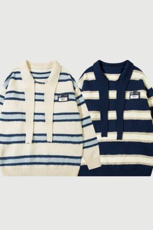 Style Core Aesthetics, New Style Trends Striped Collar College-Style Sweater