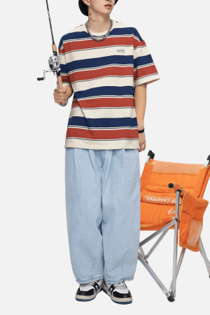 Style Core Aesthetics, New Style Trends Striped Colorblock Cotton T-Shirt