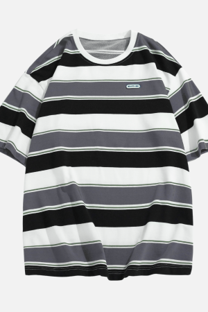 Style Core Aesthetics, New Style Trends Striped Colorblock Cotton T-Shirt