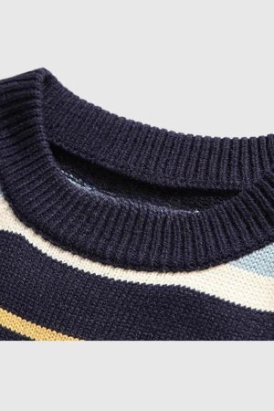 Style Core Aesthetics, New Style Trends Striped Embroidered Knit Sweater