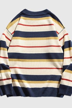 Style Core Aesthetics, New Style Trends Striped Embroidered Knit Sweater