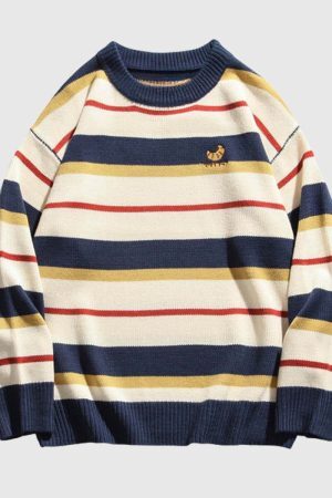 Style Core Aesthetics, New Style Trends Striped Embroidered Knit Sweater