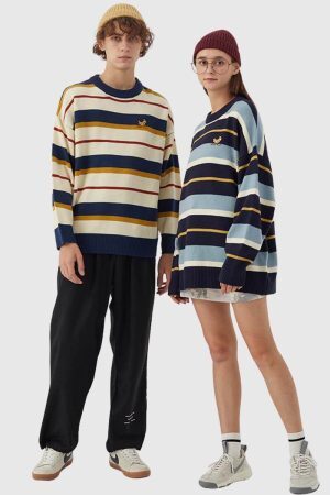 Style Core Aesthetics, New Style Trends Striped Embroidered Knit Sweater