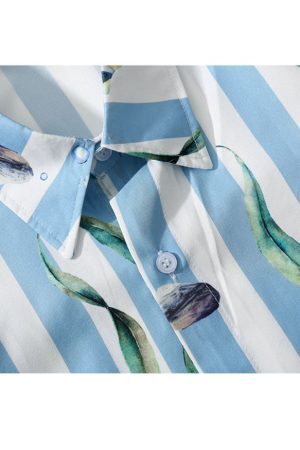 Style Core Aesthetics, New Style Trends Striped Fish Print Summer Shirt