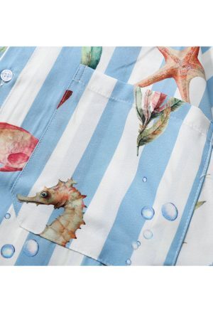 Style Core Aesthetics, New Style Trends Striped Fish Print Summer Shirt