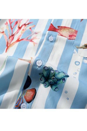 Style Core Aesthetics, New Style Trends Striped Fish Print Summer Shirt