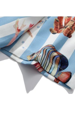 Style Core Aesthetics, New Style Trends Striped Fish Print Summer Shirt