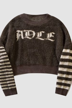 Style Core Aesthetics, New Style Trends Striped Fuzzy Cropped Sweater