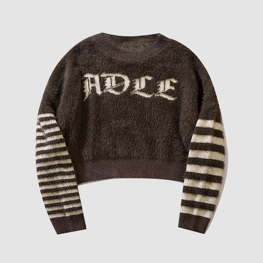 Style Core Aesthetics, New Style Trends Striped Fuzzy Cropped Sweater