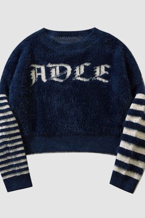 Style Core Aesthetics, New Style Trends Striped Fuzzy Cropped Sweater