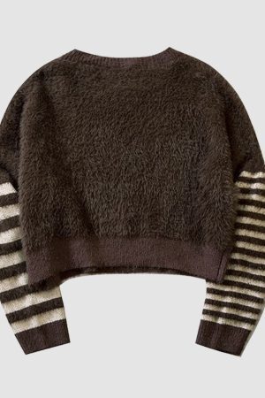 Style Core Aesthetics, New Style Trends Striped Fuzzy Cropped Sweater