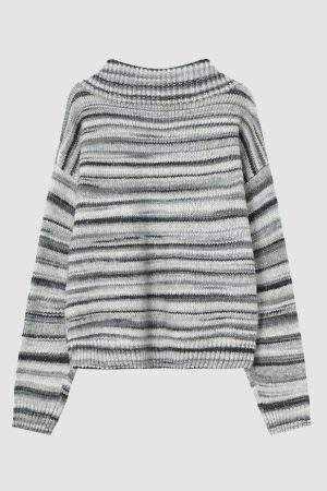 Style Core Aesthetics, New Style Trends Striped Lace Up Collared Sweater