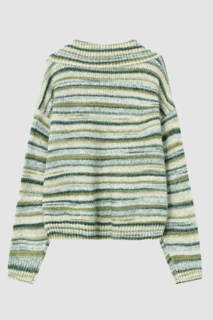 Style Core Aesthetics, New Style Trends Striped Lace Up Collared Sweater