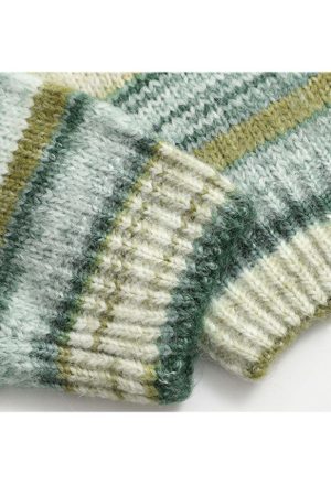 Style Core Aesthetics, New Style Trends Striped Lace Up Collared Sweater