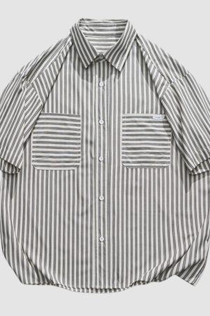 Style Core Aesthetics, New Style Trends Striped Patch Pocket Shirts