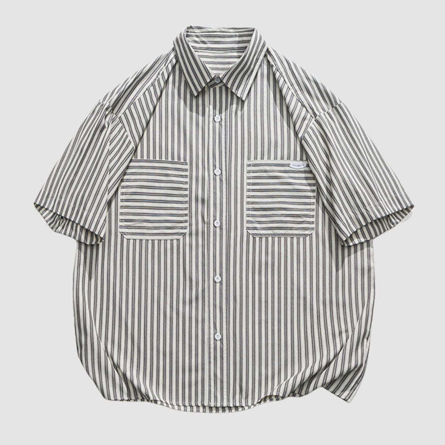 Style Core Aesthetics, New Style Trends Striped Patch Pocket Shirts
