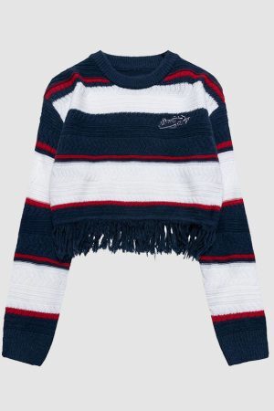 Style Core Aesthetics, New Style Trends Striped Raw Hem Cropped Sweater