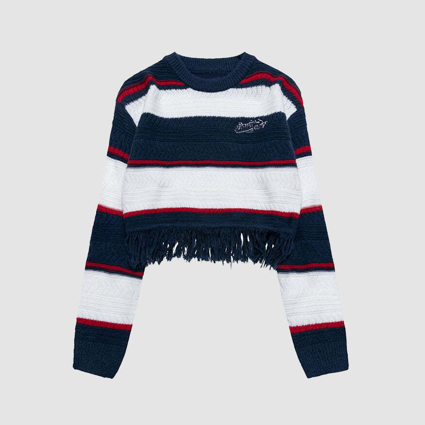 Style Core Aesthetics, New Style Trends Striped Raw Hem Cropped Sweater