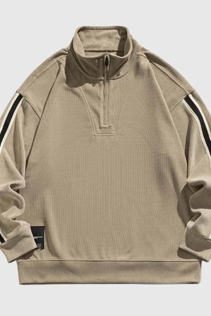 Style Core Aesthetics, New Style Trends Striped Sleeve Half-Zip Pullover