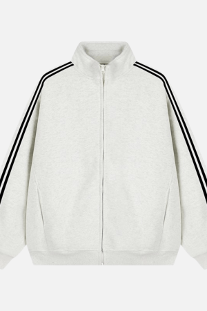 Style Core Aesthetics, New Style Trends Striped Stand Collar Jacket