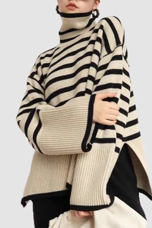Style Core Aesthetics, New Style Trends Striped Turtleneck Sweater