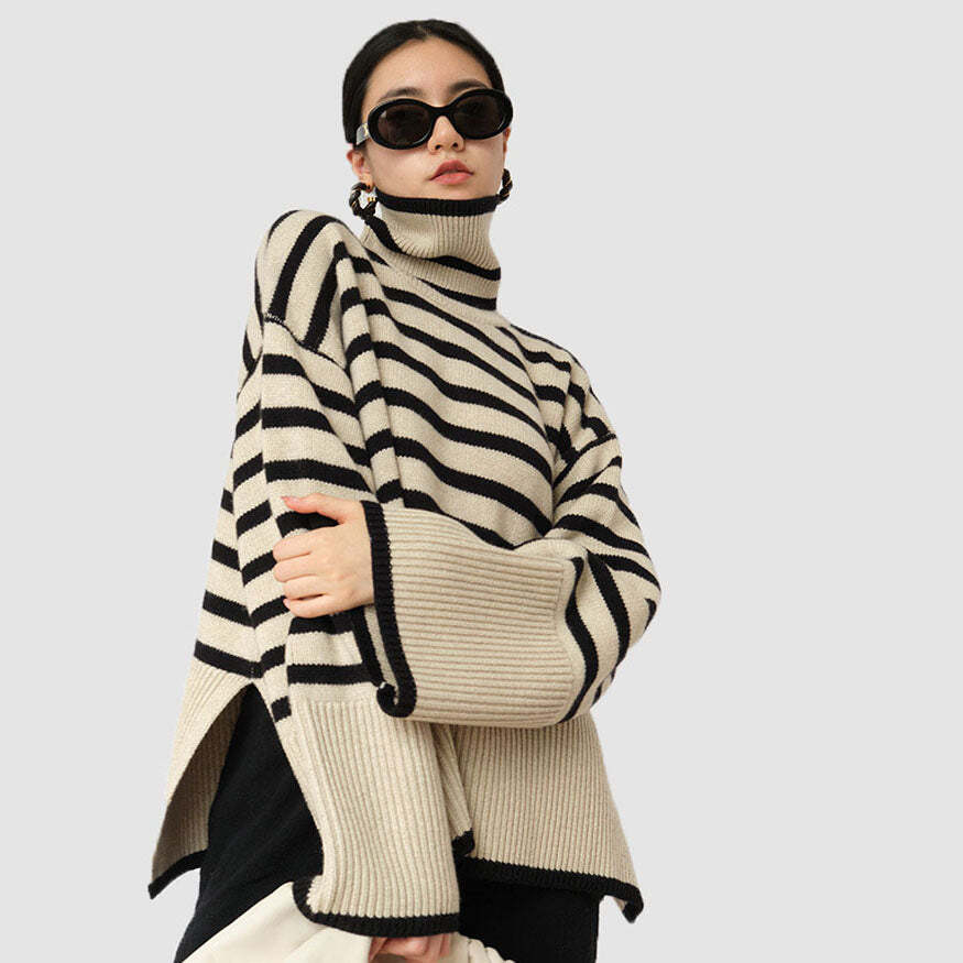 Style Core Aesthetics, New Style Trends Striped Turtleneck Sweater