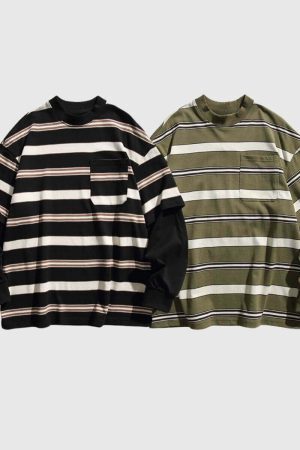 Style Core Aesthetics, New Style Trends Striped Two-Layered Cityboy Sweatshirt
