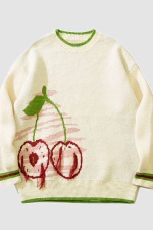 Style Core Aesthetics, New Style Trends Stylish Cherry Pattern Sweater
