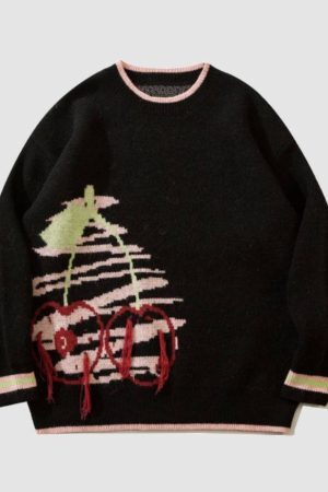 Style Core Aesthetics, New Style Trends Stylish Cherry Pattern Sweater