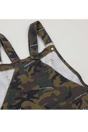 Style Core Aesthetics, New Style Trends Stylish Letter Print Camo Overalls