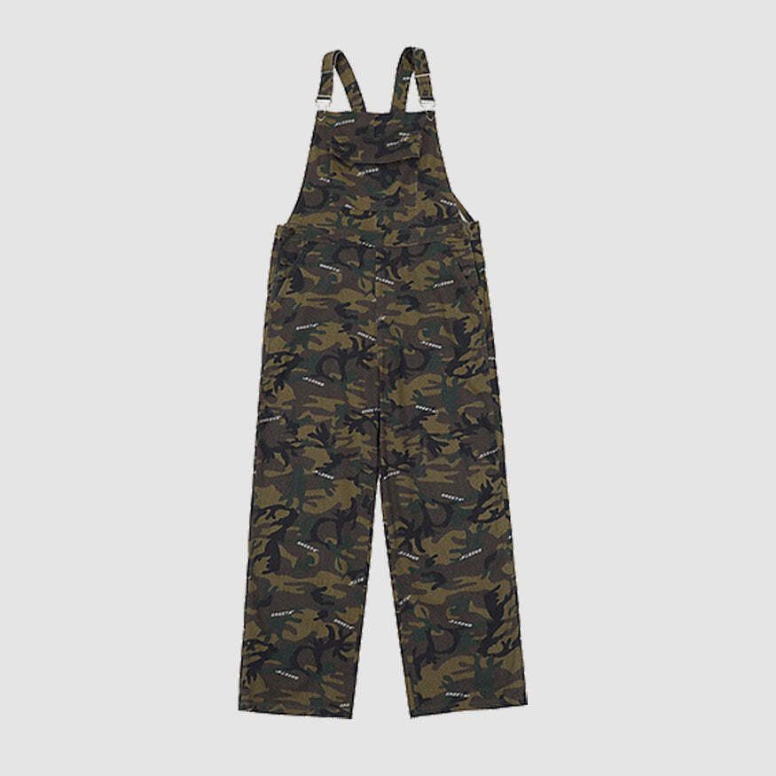Style Core Aesthetics, New Style Trends Stylish Letter Print Camo Overalls