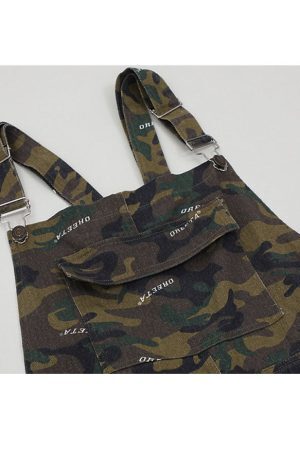 Style Core Aesthetics, New Style Trends Stylish Letter Print Camo Overalls