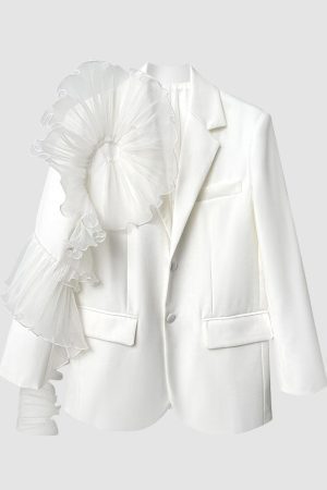 Style Core Aesthetics, New Style Trends Stylish Mesh Ruffle Decor Blazer
